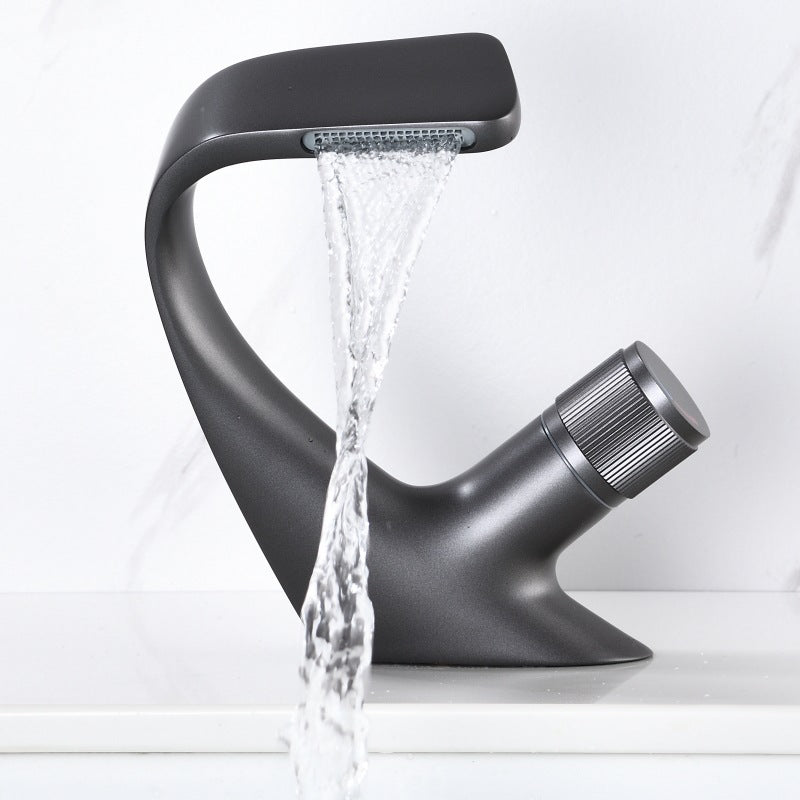 Luxury hot and cold waterfall black copper basin tap