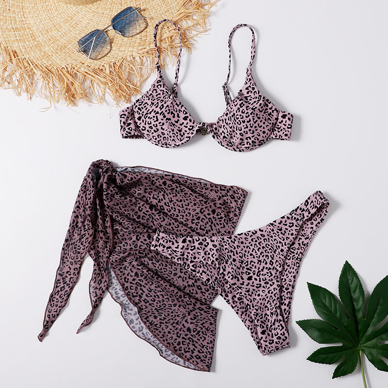 Print Skirt Three-Piece Swimsuit