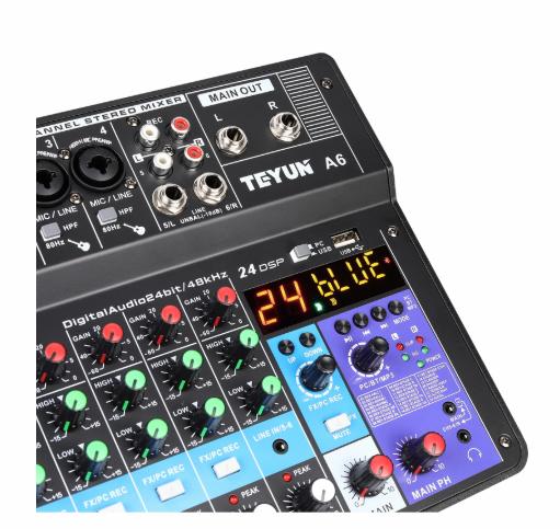 Professional Sound Card 6-Channel Mixer Multifunctional Effect Device for Computer Mobile Phone