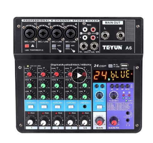 Professional Sound Card 6-Channel Mixer Multifunctional Effect Device for Computer Mobile Phone