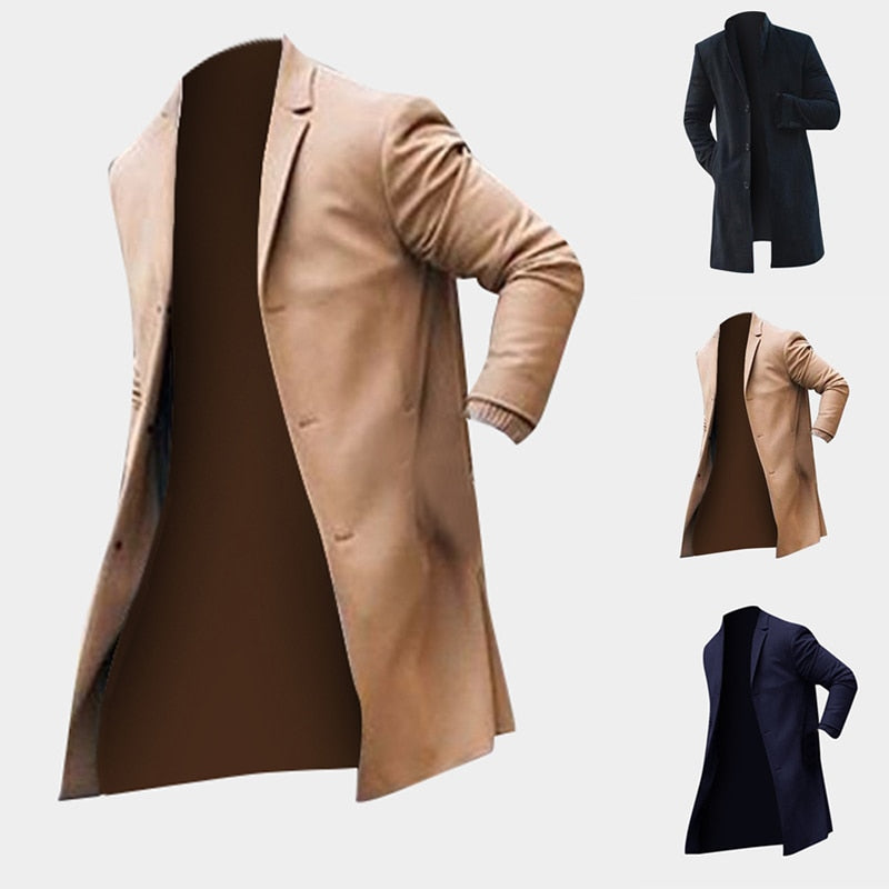 Fashion Winter Men Trench Long Jackets Coats Classic Slim