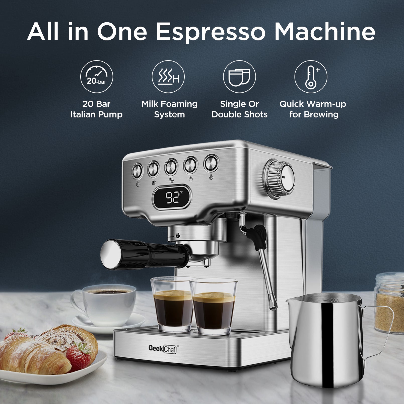 Geek Chef Espresso Machine, 1.8L Water Tank Machine,