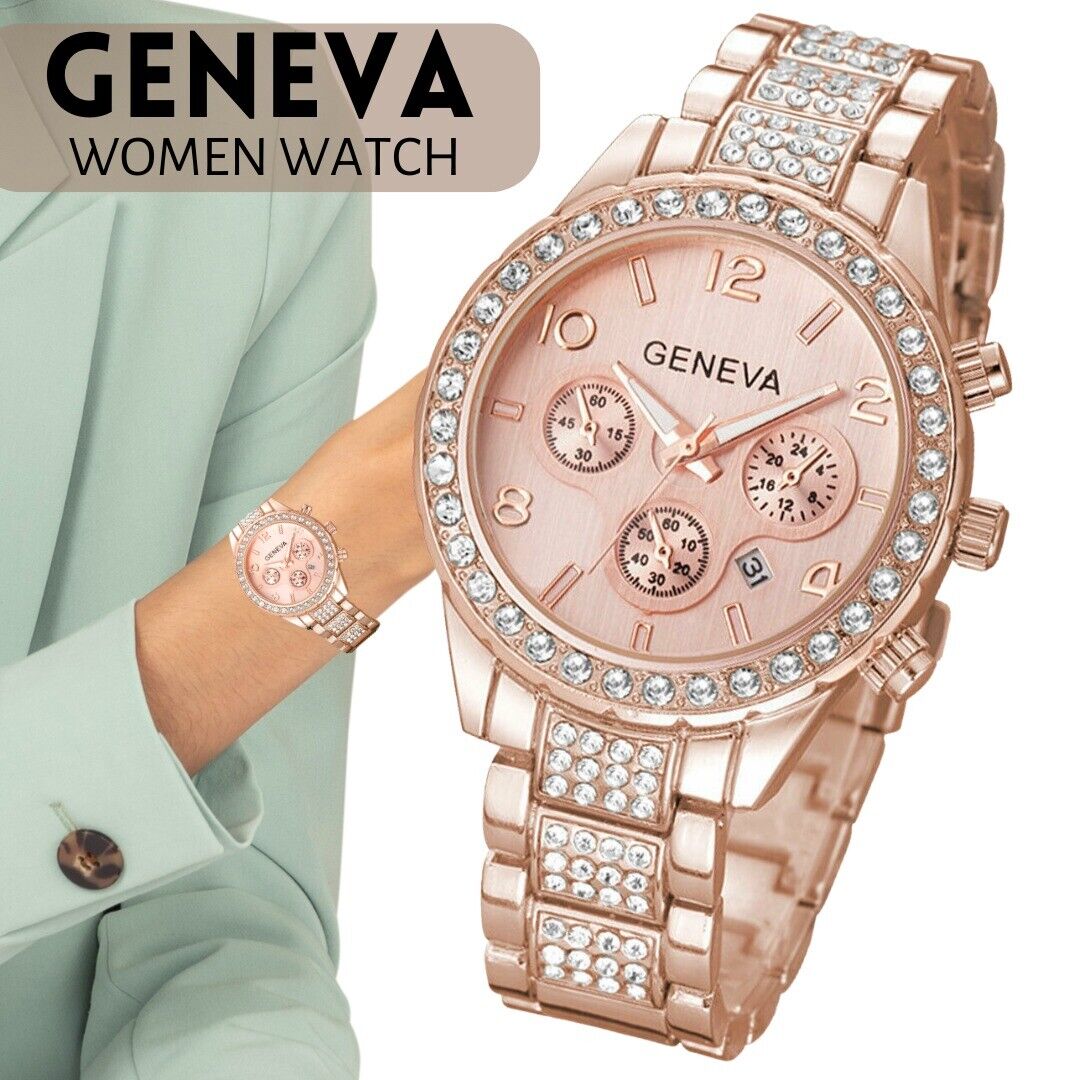 Waterproof Women Classic Stainless Steel Crystal   Wrist Watch