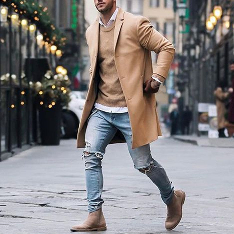 Fashion Winter Men Trench Long Jackets Coats Classic Slim