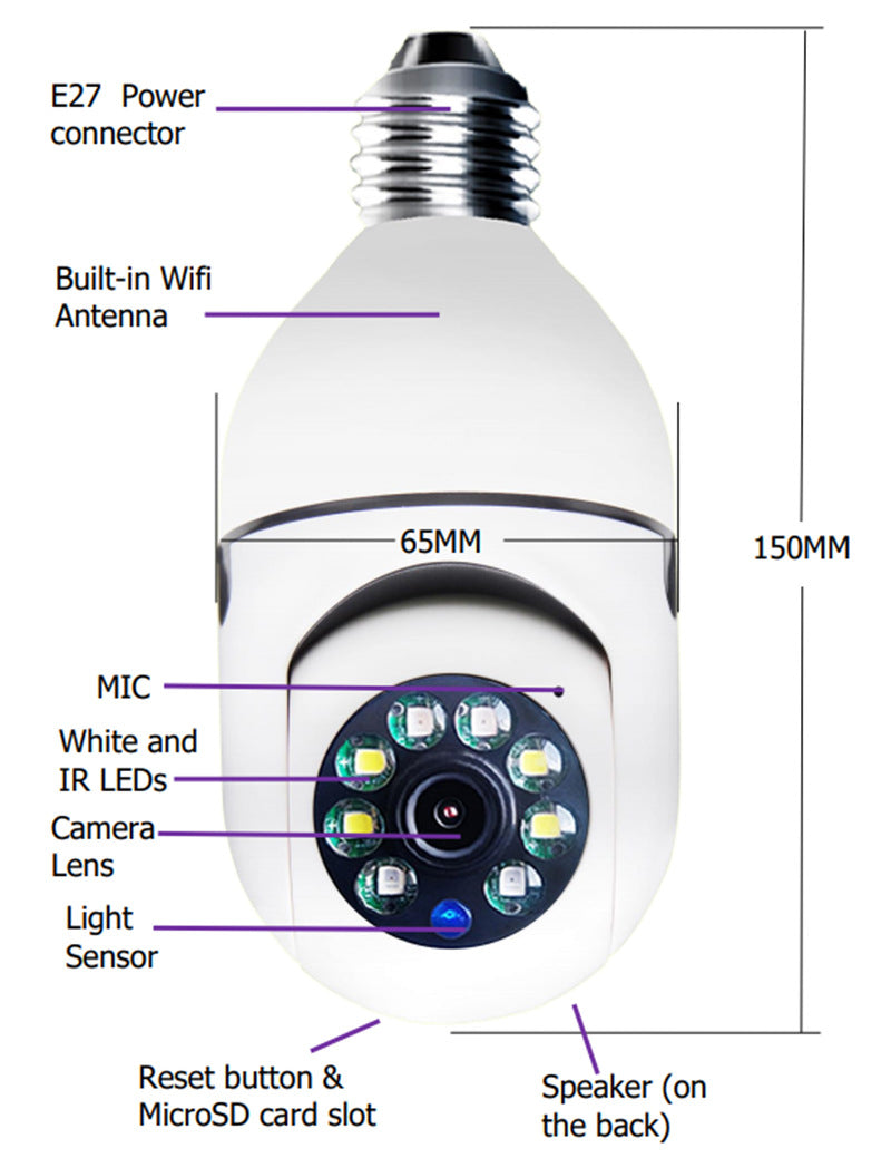 WiFi CAMERA 1080P Bulb 4X Zoom Camera Home 5G