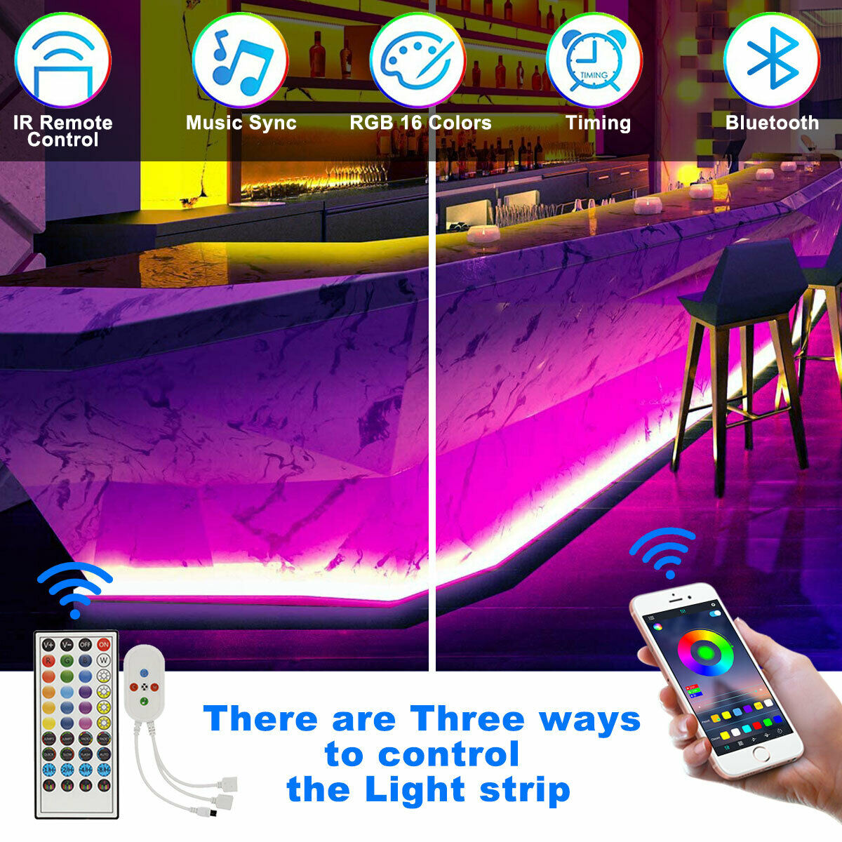 Bluetooth LED Strip Lights Light Color Changing with Remote Control